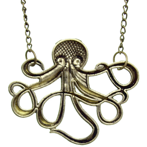 Antique Gold Octopus Tentacle Charm Necklace