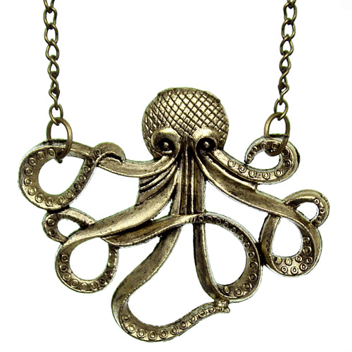 Antique Gold Octopus Tentacle Charm Necklace