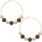Gold White Faux Pearl Bead Hoop Earrings