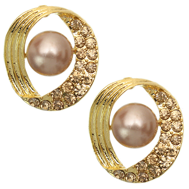 Gold Rhinestone Faux Pearl Post Earrings