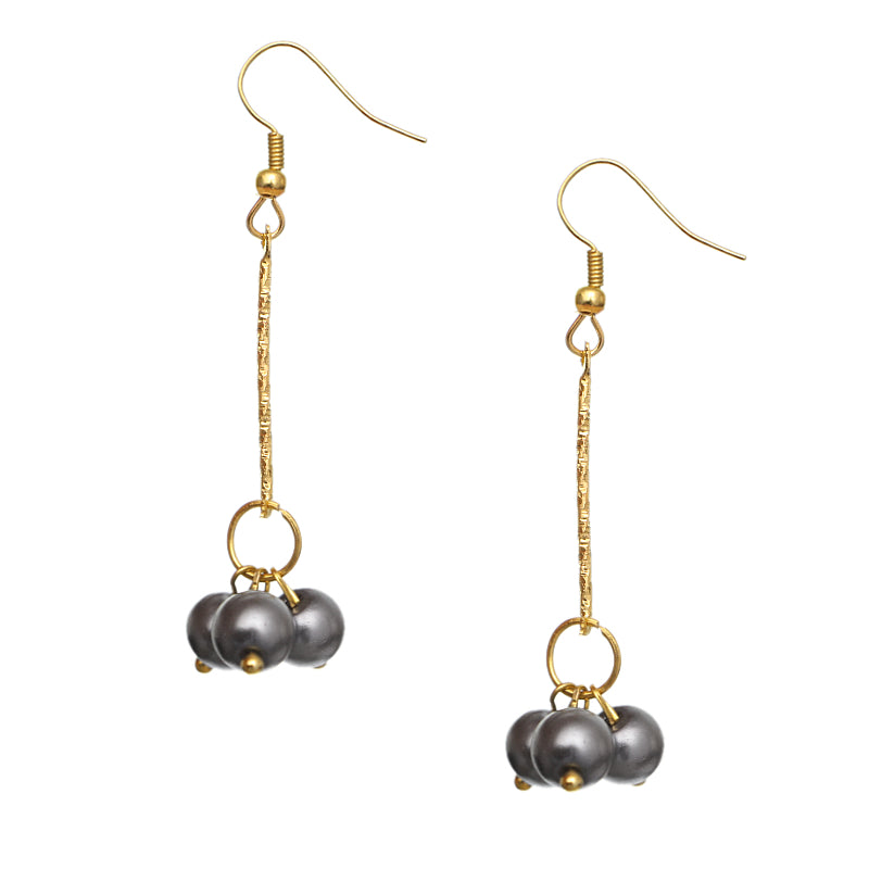 Gray Faux Pearl Drop Necklace Earrings Set