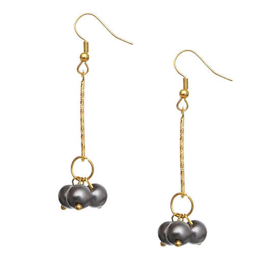 Gray Faux Pearl Drop Necklace Earrings Set