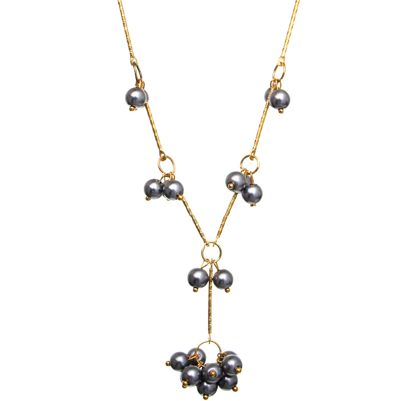 Gray Faux Pearl Drop Necklace Earrings Set