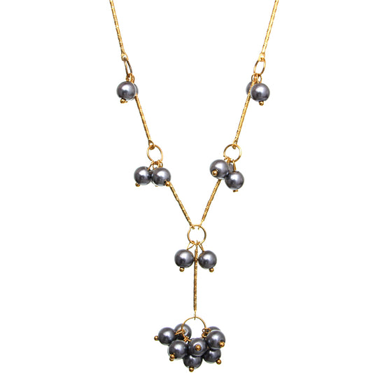 Gray Faux Pearl Drop Necklace Earrings Set