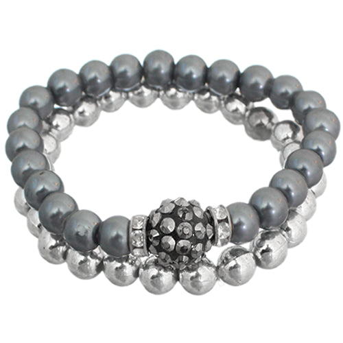 Gray Disco Fireball Beaded Stretch Bracelet Set