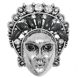Gray Beaded Rhinestone Female Face Adjustable Ring