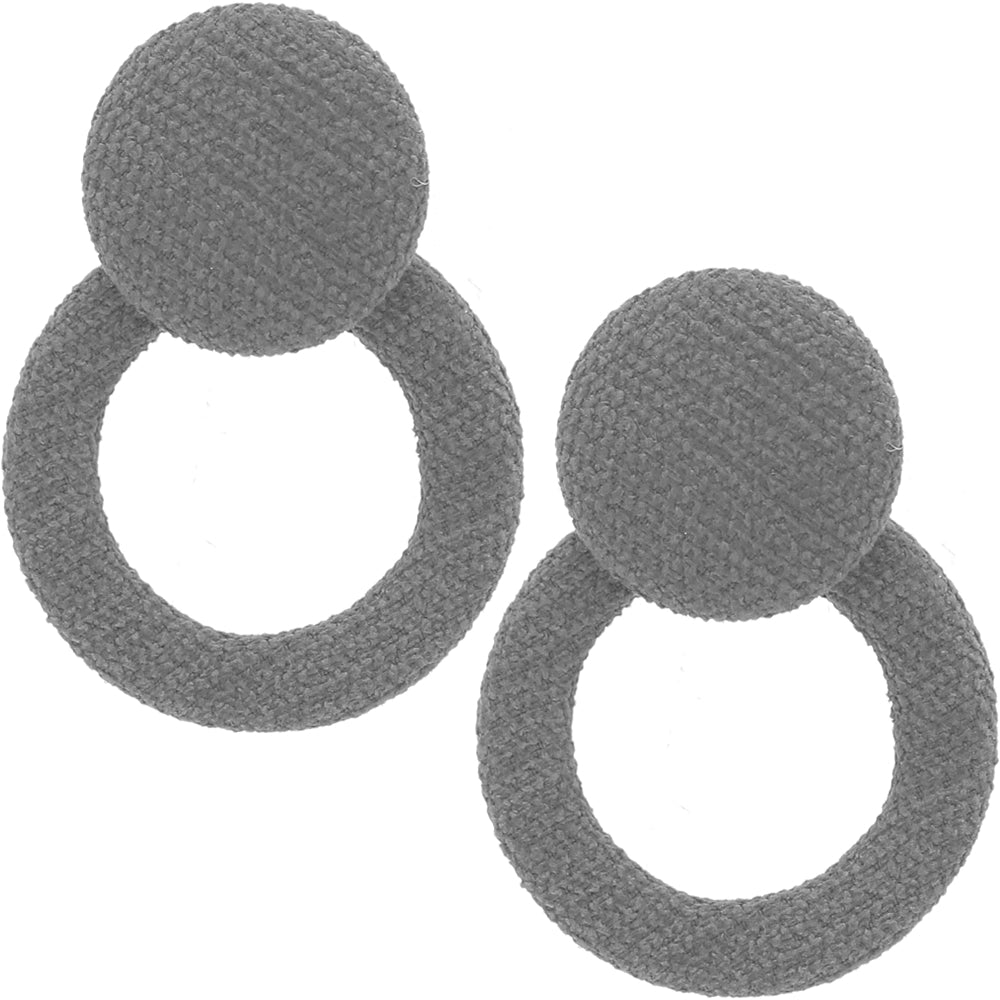 Gray Round Button Hoop Earrings