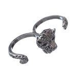 Hematite Cheetah Face Double Cuff Finger Ring
