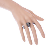 Hematite Cheetah Face Double Cuff Finger Ring