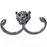 Hematite Cheetah Face Double Cuff Finger Ring