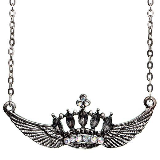 Silver Crown Double Wing Chain Necklace