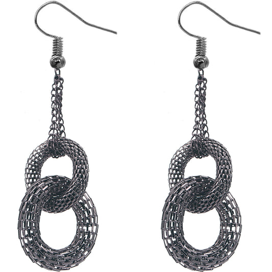 Gray Double Hoop Chain Link Dangle Earrings