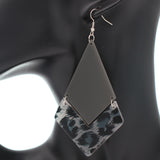 Gray Geometric Leopard Print Dangle Earrings