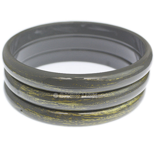Gray 3-Piece Gold Brush Stacked Bracelets