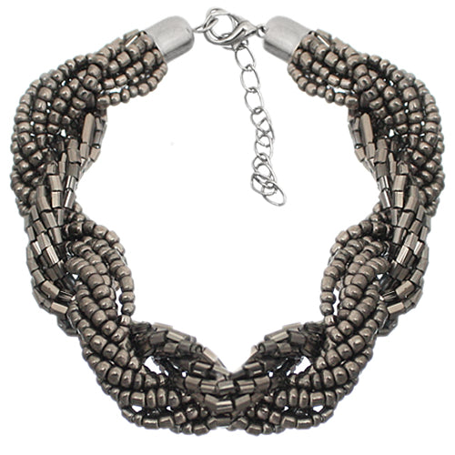 Gray Twist Intertwined Sequin Beaded Bracelet