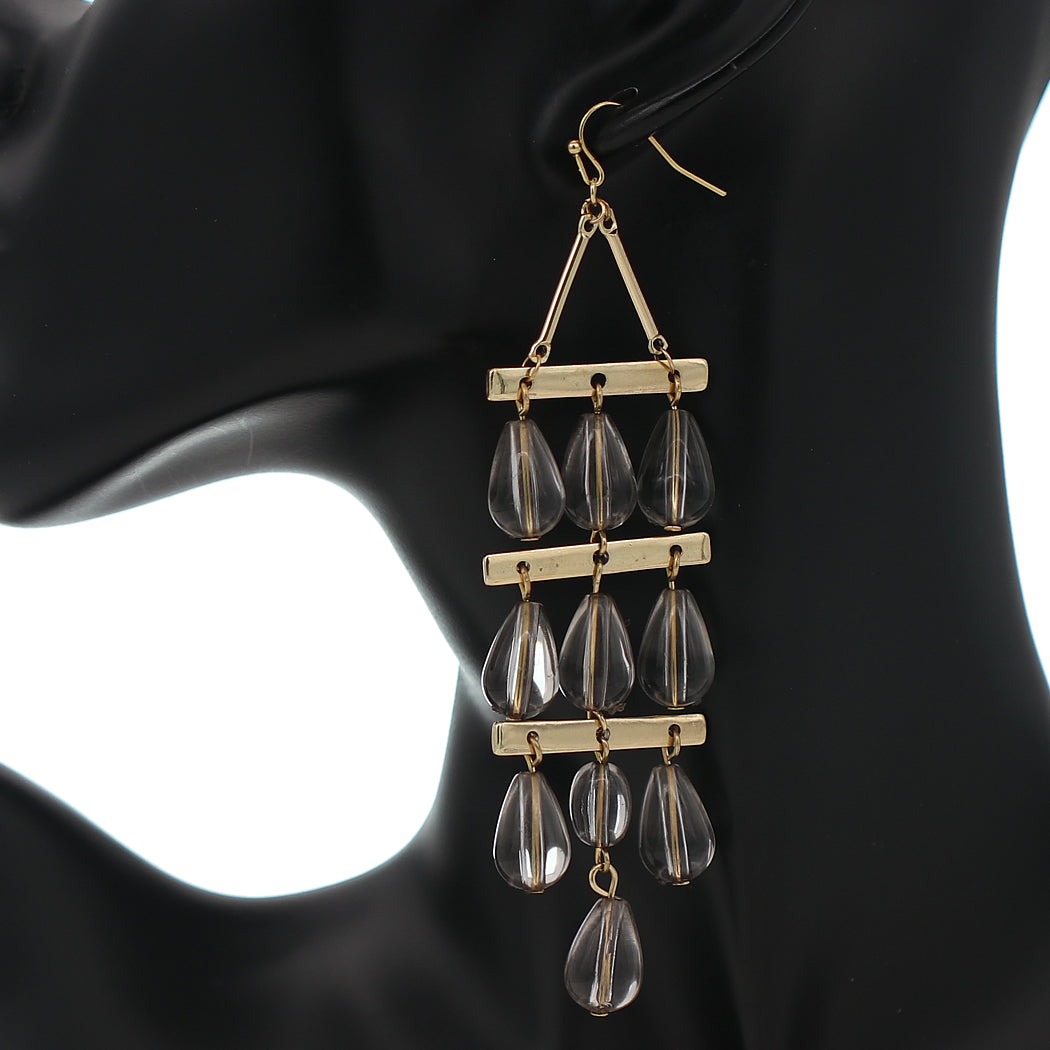 Gray 3 Tier Beaded Dangle Earrings