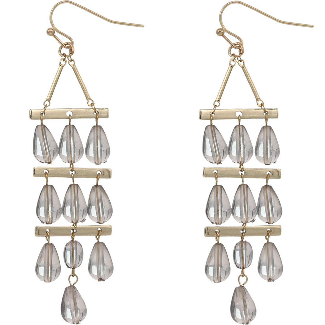 Gray 3 Tier Beaded Dangle Earrings