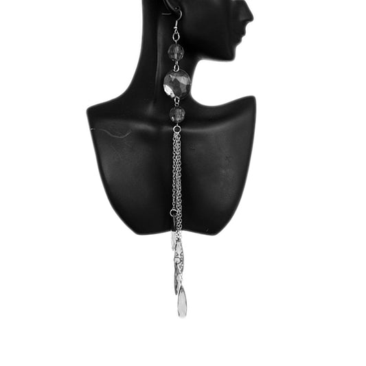 Gray Long beaded Cascade Drop Chain Earrings