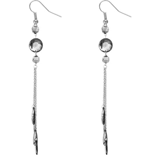Gray Long beaded Cascade Drop Chain Earrings