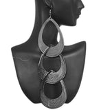 Hematite Long Interlock Teardrop Dangle Earrings
