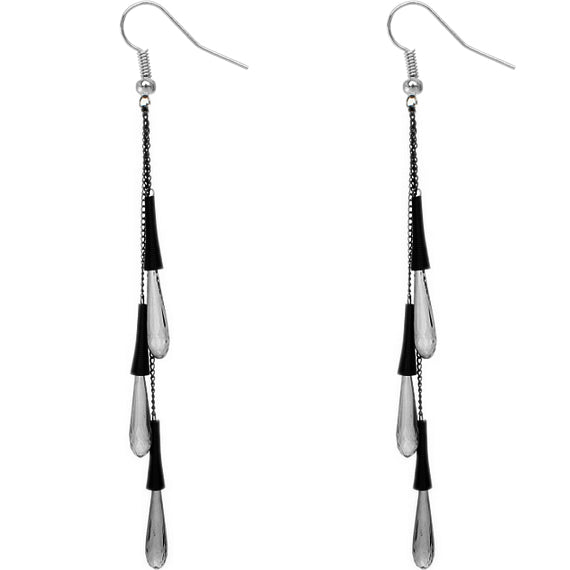 Gray Long Transparent Cascade Earrings