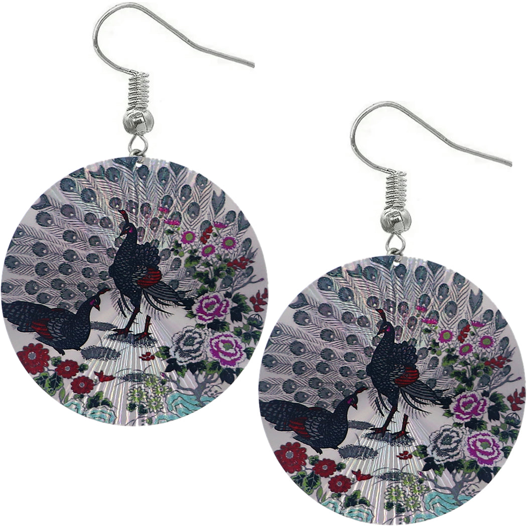 Gray Indian Peafowl Peacock Thin Earrings