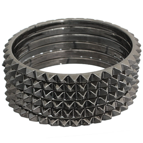 Dark Gray Two-Tone Spike Stacked Bracelet