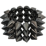 Gray Three Row Cone Spike Stretch Bracelet