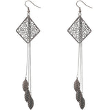 Silver Filigree Caged Leaf Chain Earrings