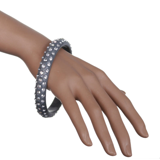 Gray Triple Row Rhinestone Bangle Bracelet
