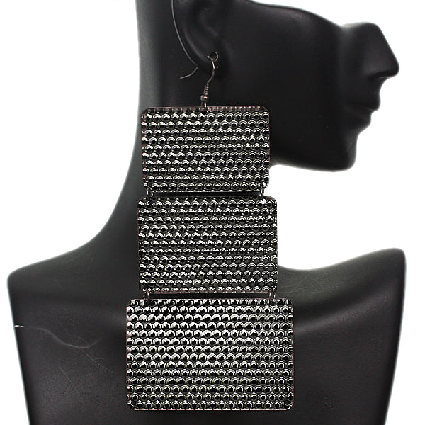 Gunmetal Hammered Lightweight Dangle Link Earrings