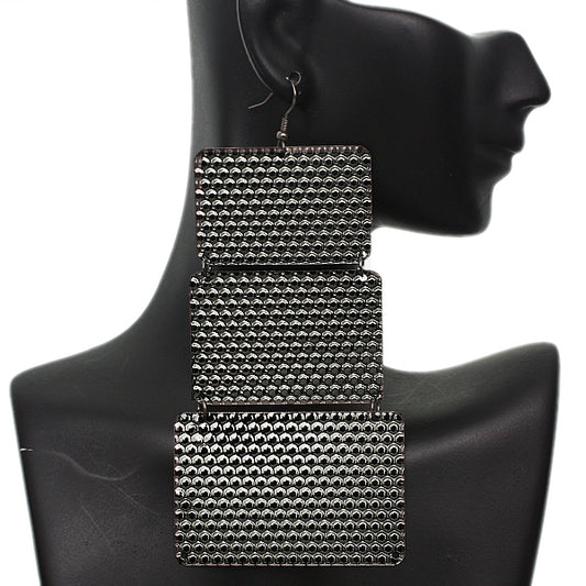 Gunmetal Hammered Lightweight Dangle Link Earrings