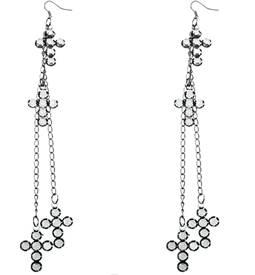 Gray Long Chain Cross Earrings