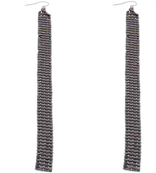 Hematite Long Mesh Drop Dangle Sparkle Earrings