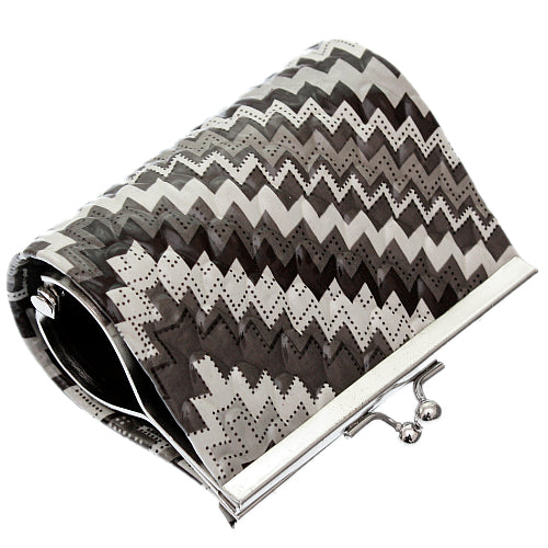 Gray Faux Leather Chevron Kisslock Coin Purse
