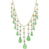 Green Beaded Teardrop Chandelier Necklace Set