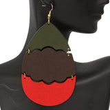 Brown Wooden Link Colorblock Teardrop Earrings