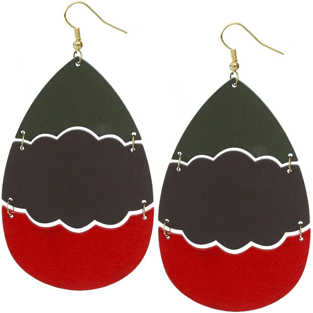 Brown Wooden Link Colorblock Teardrop Earrings