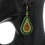 Green Avocado Beaded Pave Rhinestone Felt Earrings