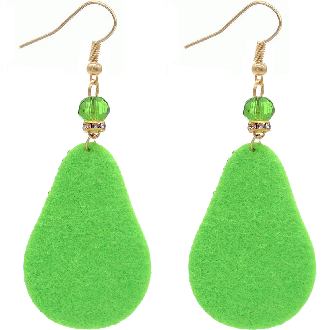 Green Avocado Beaded Pave Rhinestone Felt Earrings
