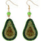 Green Avocado Beaded Pave Rhinestone Felt Earrings
