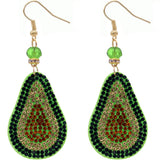 Green Avocado Beaded Pave Rhinestone Felt Earrings