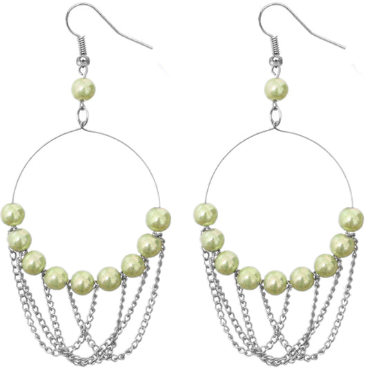 Green Beaded Intertwined Chain Hoop Earrings