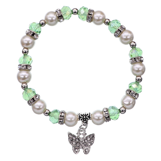 Green Butterfly Charm Bead Stretch Bracelet