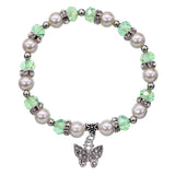Green Butterfly Charm Bead Stretch Bracelet