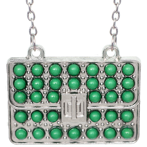 Green Beaded Charm Handbag Chain Necklace