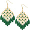 Green Beaded Dangle Chandelier Earrings