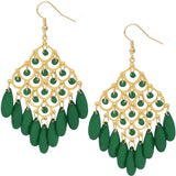 Green Beaded Dangle Chandelier Earrings