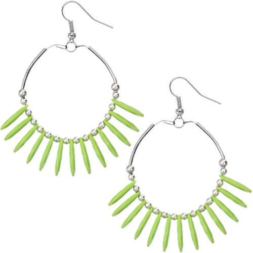 Green Beaded Disc Hoop Earrings