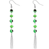 Green Beaded Evil Eye Chain Earrings